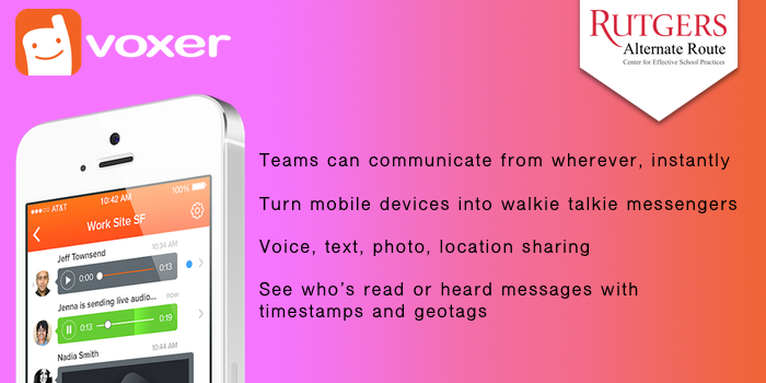 Voxer - Teams can communicate from wherever, instantly. Turn mobile devices into walkie talkie messengers Voice, text, photo, location sharing. See who’s read or heard messages with timestamps and geotags,