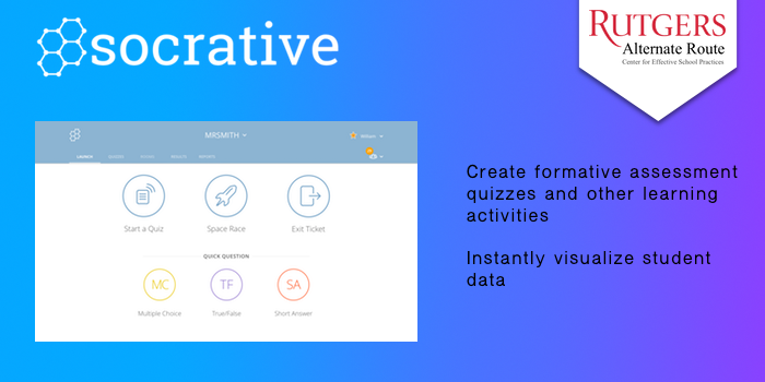 Socrative - Create formative assessment quizzes and other learning activities. Instantly compiles student data.