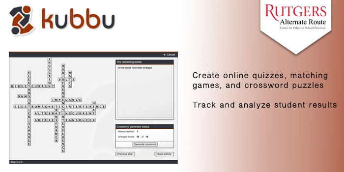 Kubbu - Create online quizzes, matching games, and crossword puzzles. Track and analyze student results.