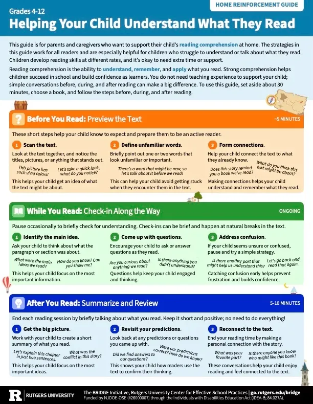 Home Reinforcement Guide- Reading Comprehension