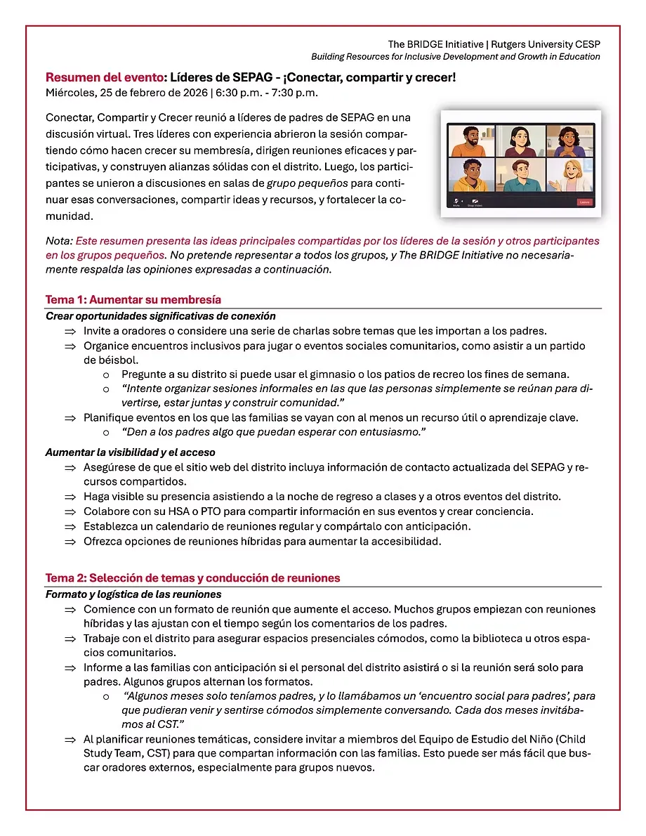 SEPAG Leaders- Connect, Share, & Grow! spanish