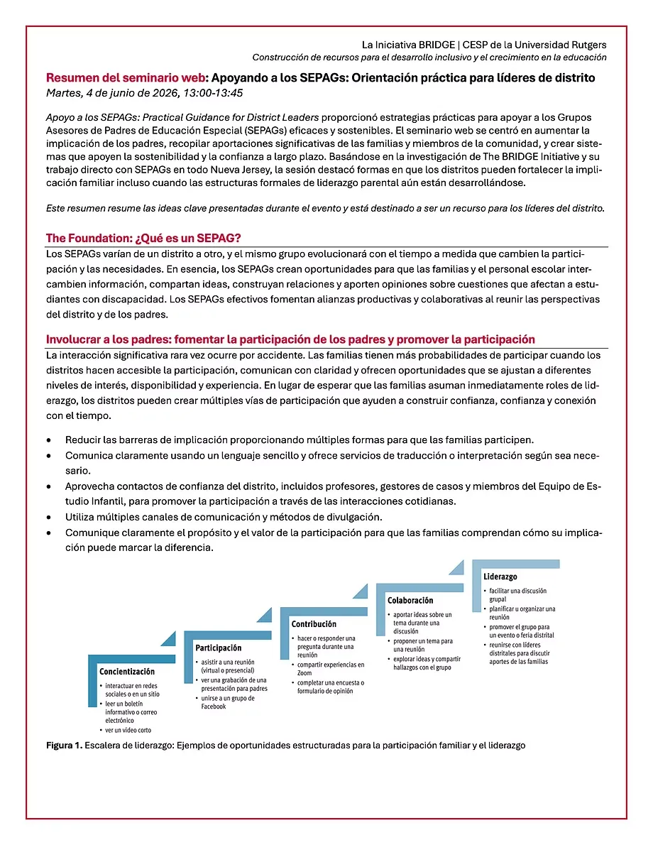 Supporting SEPAGs- Practical Guidance for District Leaders spanish
